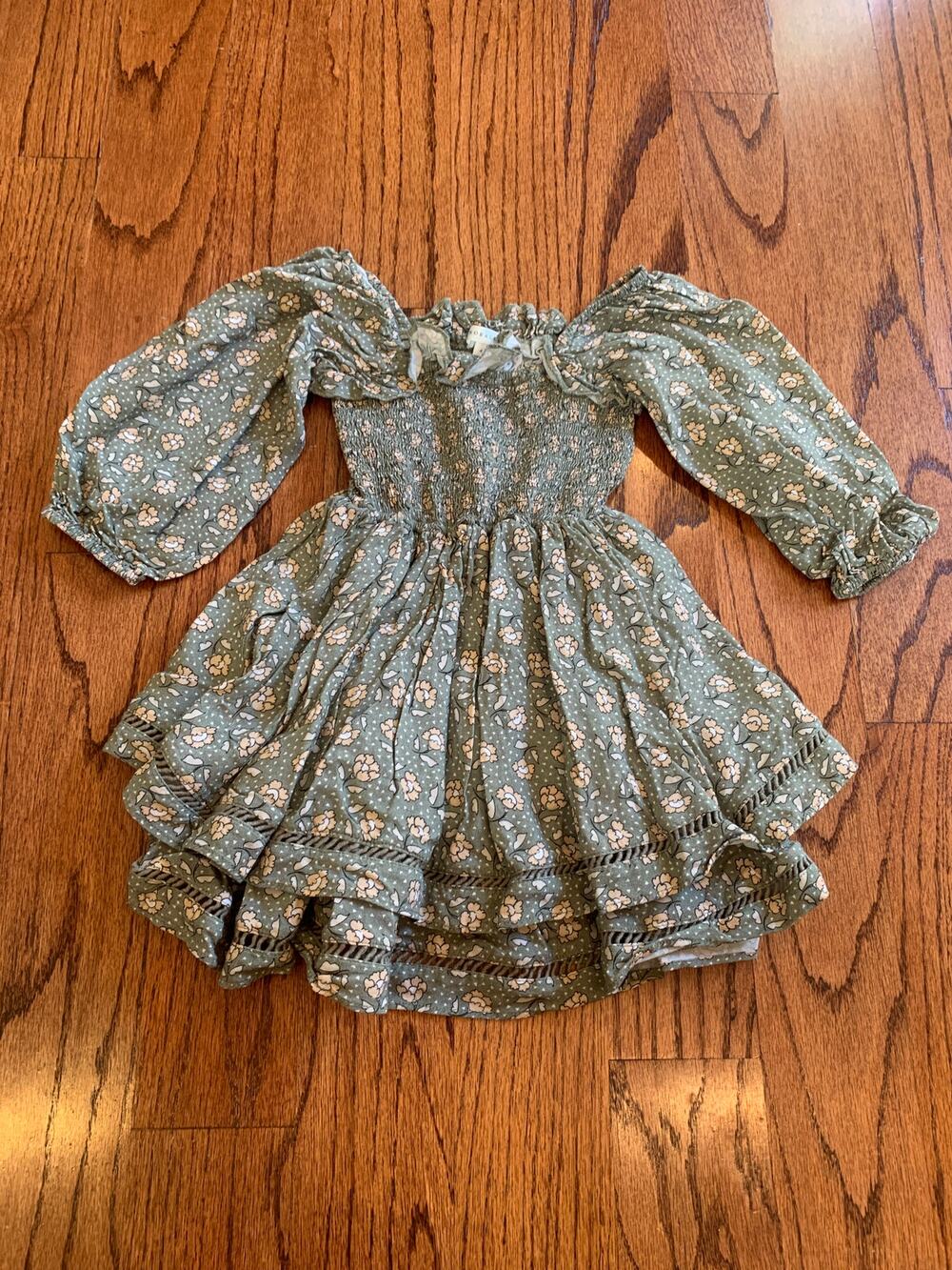 Noralee Elodie Primrose Layered Skirt Dress | Green Cream | 4Y